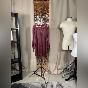 Artex Vintage Tunic Red Gold Metallic With Cut outs and Bows Size 3X PTP 29-30